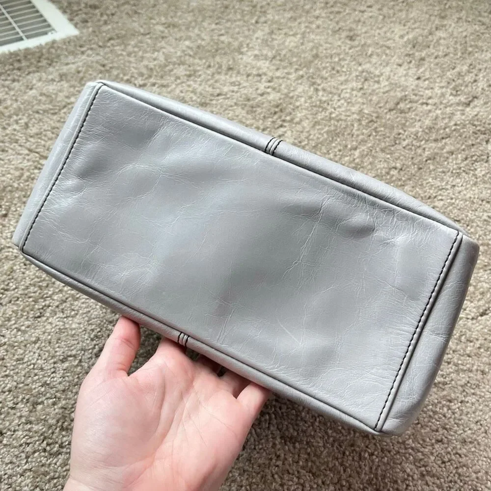 HOBO Sheila Leather Satchel Grey Top Handle Bag Minimal Quiet Luxury - Picture 3 of 16